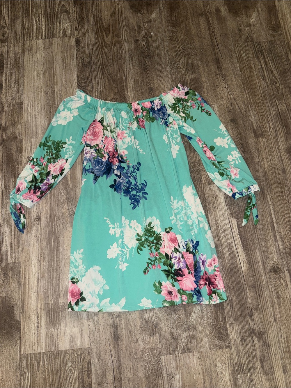 Off-Shoulder Floral Casual Dress in Aqua